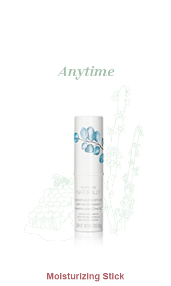 Mary Kay Naturally Moisturizing Stick pictured with light green illustrations of honeycomb with a bee and a candelilla wax plant