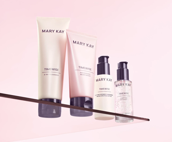 The TimeWise Miracle Set skin care regimen in pink