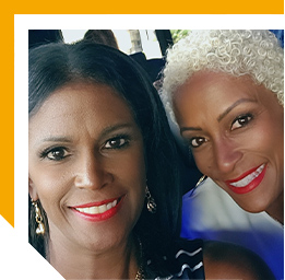 Photograph of Martica Jenkins and Menina Givens, Mary Kay Independent Beauty Consultants from the USA
