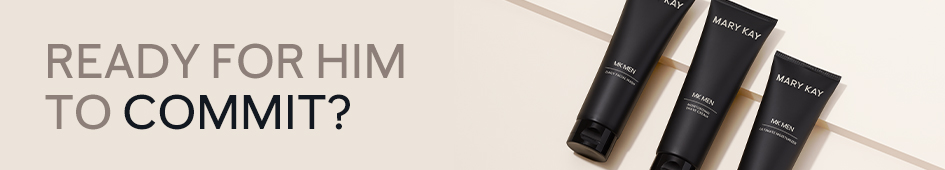 The MKMen regimen of cleanser, shave cream and moisturizer lined up in a row