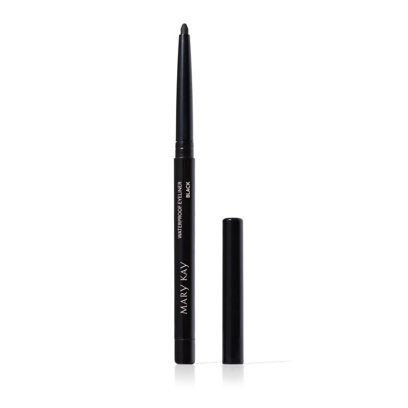Uncapped Mary Kay Waterproof Eyeliner in Black against plain background