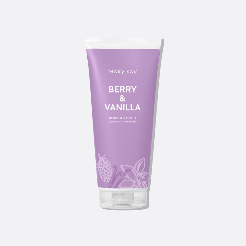 Tube of Mary Kay Shower Gel in Berry and Vanilla scent standing on its cap