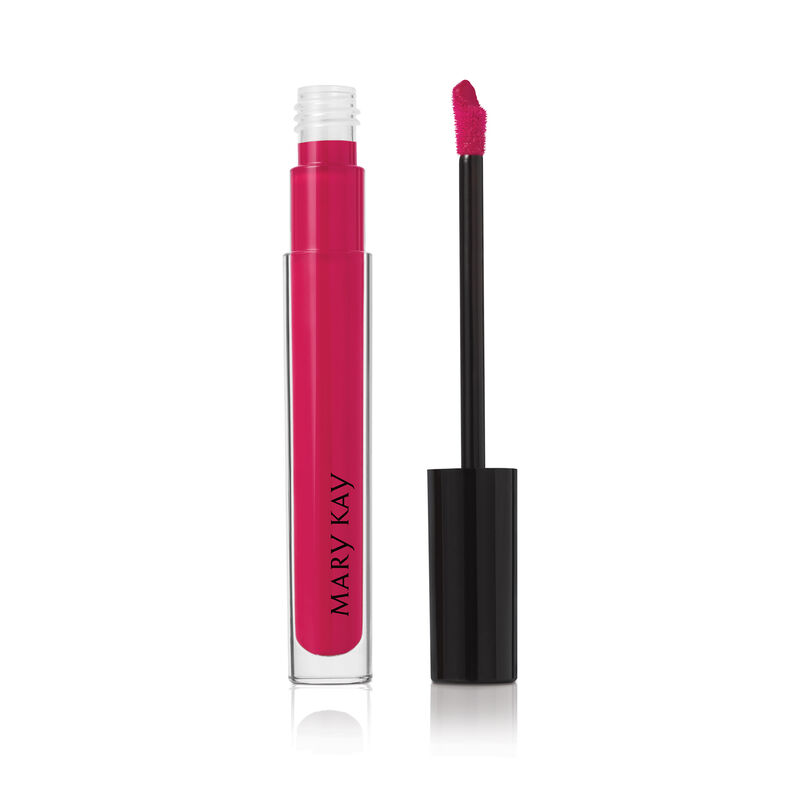 Open tube of Mary Kay Unlimited Lip Gloss in shade Pink Fusion with accompanying applicator