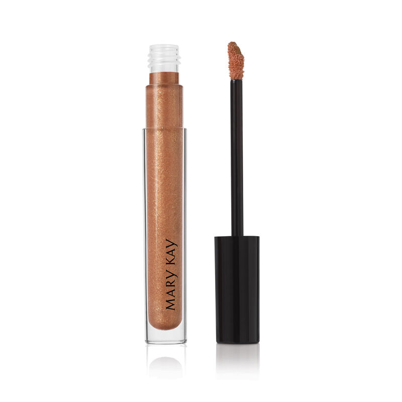 Open tube of Mary Kay Unlimited Lip Gloss in shade Beach Bronze with accompanying applicator