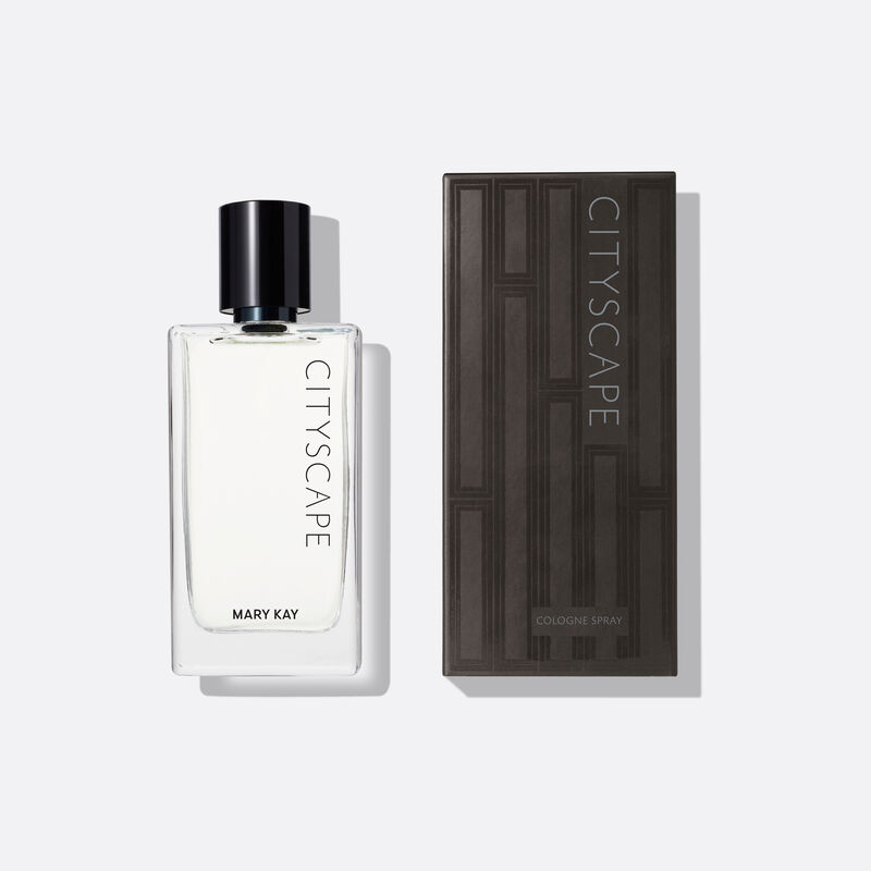 Cityscape&reg; Cologne Spray bottle beside black bottle packaging.