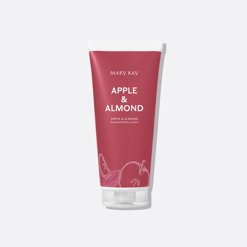 Tube de la Lotion corporelle Mary Kay Pomme et amande debout sur son capuchon