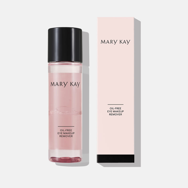 Bottle of Mary Kay Oil-Free Eye Makeup Remover standing with exterior packaging