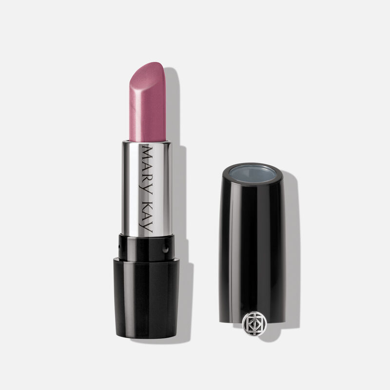 An open tube of Mary Kay Gel Semi-Shine Lipstick in the shade Luminous Lilac.