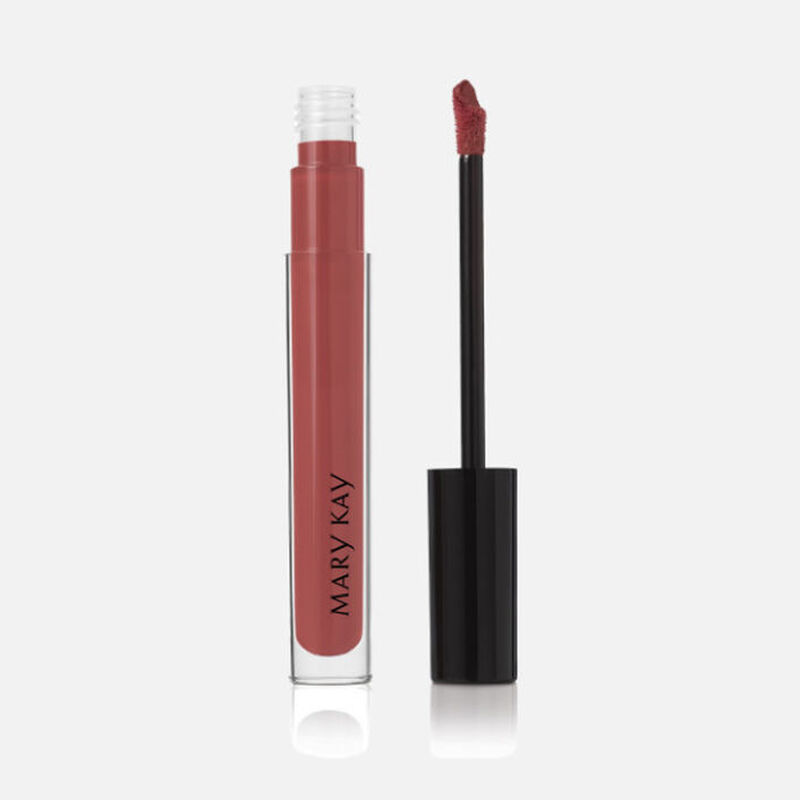 Open tube of Mary Kay Unlimited Lip Gloss in shade Unique Mauve with accompanying applicator