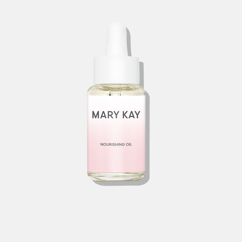 NEEDS GREY BACKGROUND: Bouteille ferm&eacute;e de l&rsquo;Huile nourrissante Mary Kay debout sur fond uni