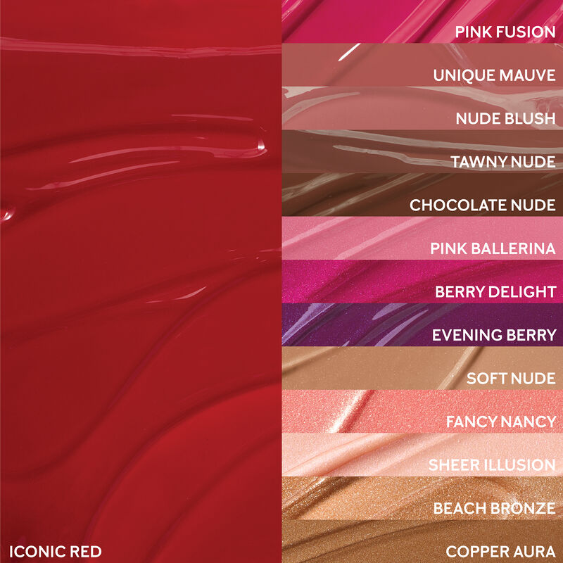 Extreme close up of Iconic Red finish arranged next to remaining shades of Mary Kay Unlimited Lip Gloss. image number null