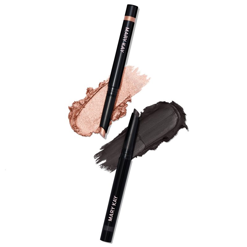 Limited edition Eye Shadow Stick Bundle in Holiday Glam including shades Copper Nova and Black Obsidian shown with product swatches