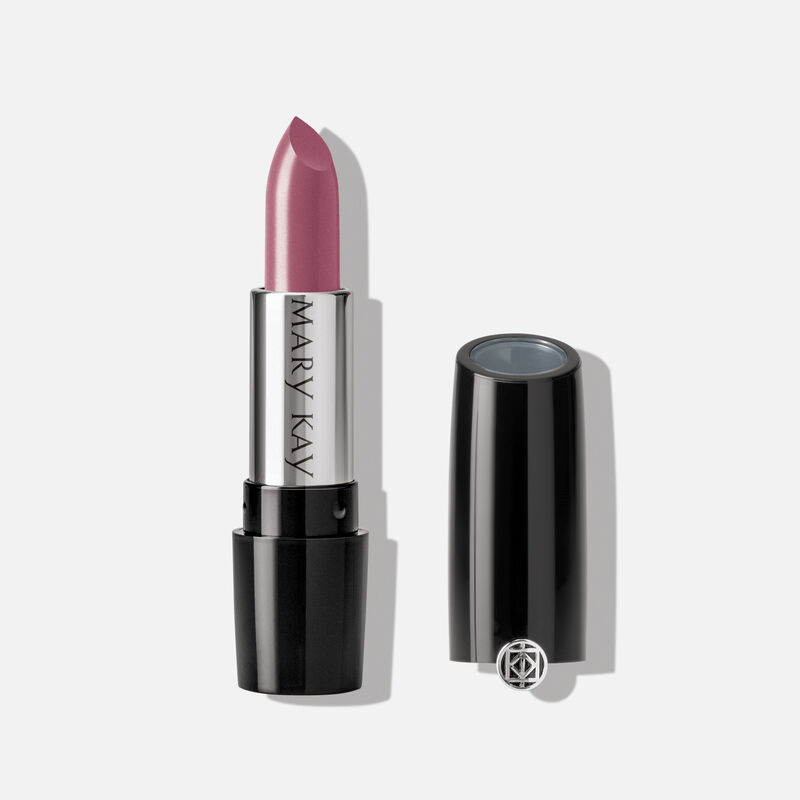 An open tube of Mary Kay Gel Semi-Shine Lipstick in the shade Luminous Lilac.