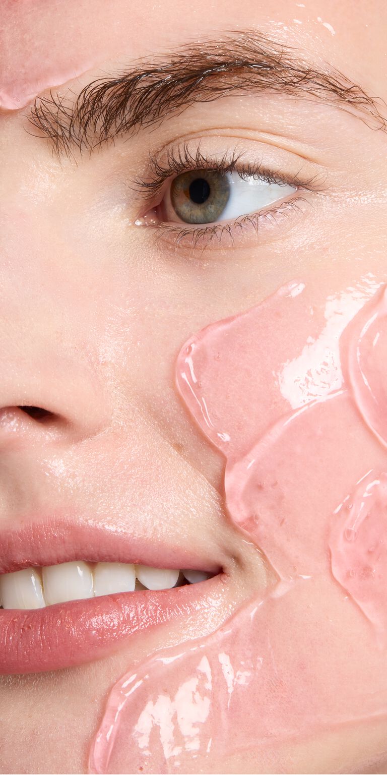 Close-up of Mary Kay Collagen Moisturizing Gel smeared on woman&rsquo;s face