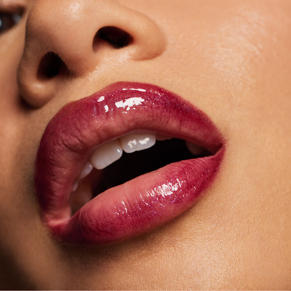 Close-up of model wearing the Glass Lips look