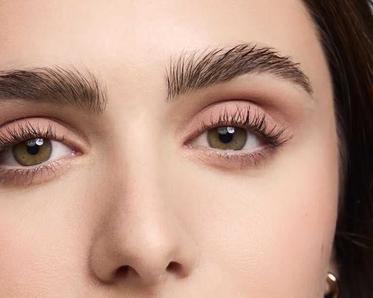 Close-up of model wearing one matte eyeshadow shade