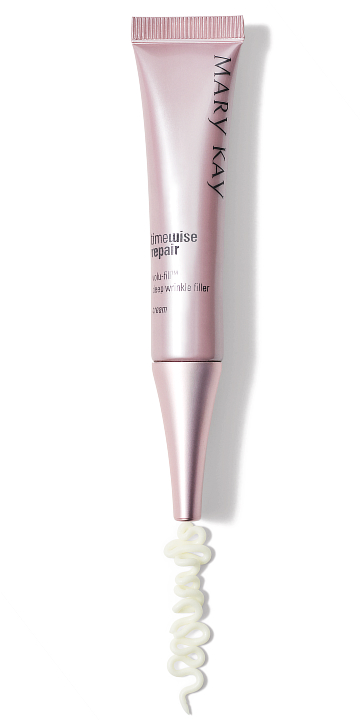 Tube du Combleur de rides profondes Volu-Fill TimeWise Repair Mary Kay dont le produit s&rsquo;&eacute;coule.