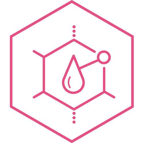 Ic&ocirc;ne de l&rsquo;acide hyaluronique dans un hexagone rose